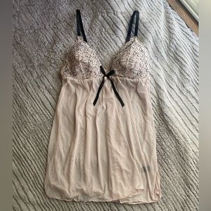 Baby pink babydoll camisole top Size medium black detail lingerie sheer mesh